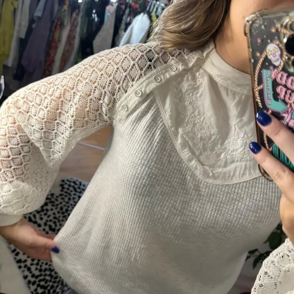 Free People Sweetest Thing Thermal Top White Size XS